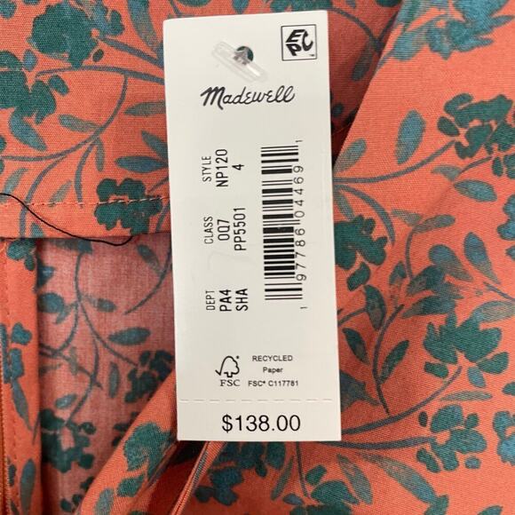 NWT Madewell Orange Floral Sleeveless Stephanie Midi Cotton Dress Size 4 - Picture 10 of 12